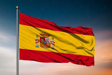 Fototapeta premium Waving flag of the Spain. Pole Flag in the Wind. National mark. Waving Spain Flag. Spanish Flag Flowing.