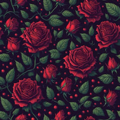 Summer wild red roses seamless.