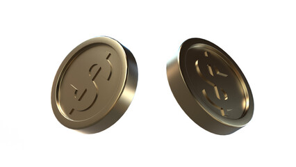 3d render golden dollar coins isoleted 
