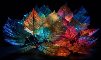  a group of colorful leaves sitting on top of a table.  generative ai