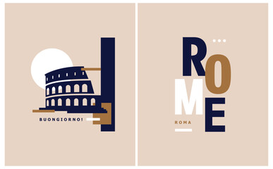 Simple Abstract Vector Illustration with Gold, White and Dark Royal Blue Colosseum and 