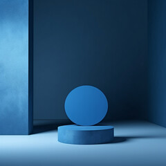 Abstract Blue Step Up Podium with Matte Backdrop - Product Mock Up and Display for Cosmetic, Beauty, and Tech Products - Generative AI