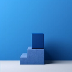 Abstract Blue Step Up Podium with Matte Backdrop - Product Mock Up and Display for Cosmetic, Beauty, and Tech Products - Generative AI