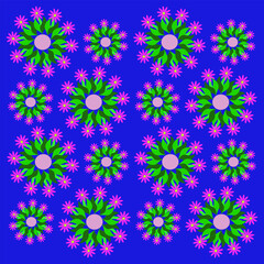 Original vector patterns of pink flowers on a blue background