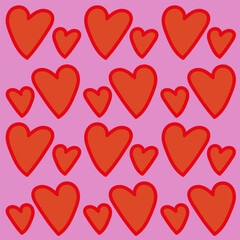 Seamless texture in the form of red hearts on a pink background