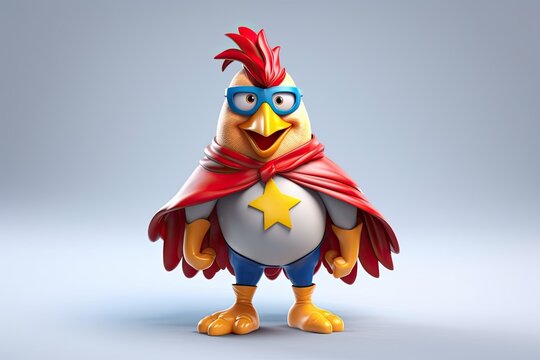 Cute Cartoon Rooster Superhero