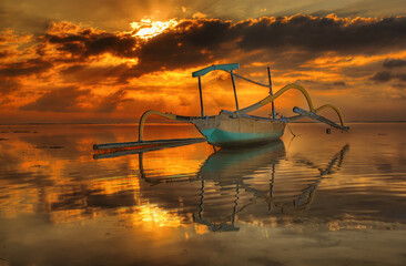 Fisherman boat with amazing sky, HDRi