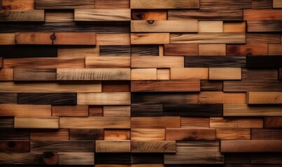  a wall made of wooden planks with a brown background.  generative ai