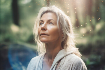 Portrait of mature senior woman with spiritual energy.