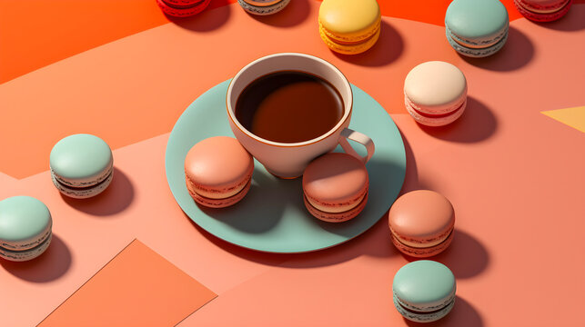 makaron and coffee with colorful background