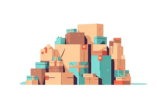 stacked cardboard boxes in a warehouse or storage area Generative AI