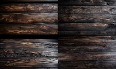  a wooden wall with different wood grains and a black background.  generative ai
