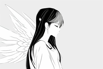 winged girl in a black and white drawing Generative AI
