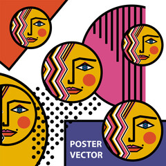 Female faces in a modern abstract style. Geometric composition. Vector illustration for your modern print design.