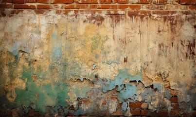  an old wall with peeling paint and peeling paint on it.  generative ai