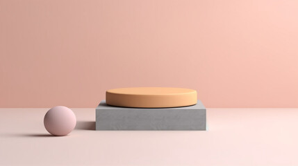 Abstract Pastel Step Up Podium with Gradient Dimensional Backdrop, Fun Geometric Shapes in Boho Aesthetic, Product Mock Up and Display for Cosmetic, Beauty, and Tech Products- Generative AI