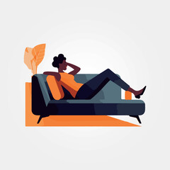 woman resting on sofa, vector illustration