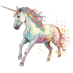 Obraz na płótnie Canvas Watercolor Unicorn png art for sublimation, Generative AI