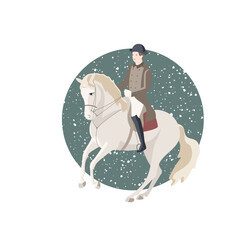 The rider of classical dressage performs a pirouette, vector illustration