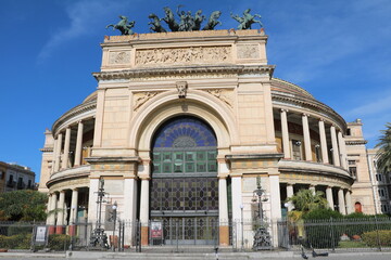 Fototapeta na wymiar The Teatro Politeama Garibaldi at Piazza Ruggiero Settimo in Palermo, Sicily Italy