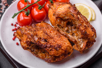 Delicious fried sea bass fish in the form of slices with spices and herbs