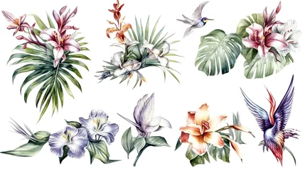 Foto auf Acrylglas A botanical illustration featuring watercolor tropical plants was created - generative ai. © Exuberation 