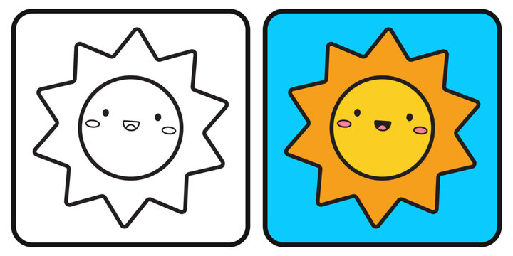 Coloring book for children. Happy sun outline. Vector clipart. Vector illustration.