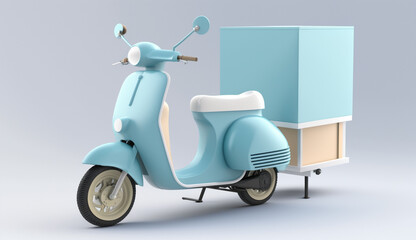 Blue delivery scooter with a box of food, Generative ai