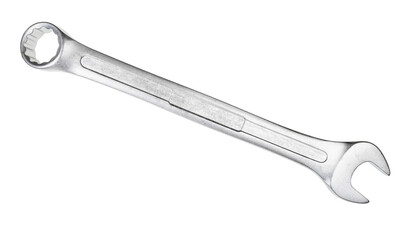 silver steel combination wrench isolated on white background