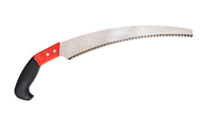 crosscut hand pruning saw with plastic handle isolated on white background