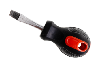 wide flat head screwdriver with rubber handle isolated on white background