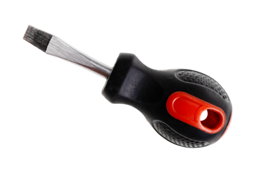 wide flat head screwdriver with rubber handle isolated on white background