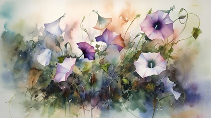 Ethereal Morning Glories: A Watercolor Symphony