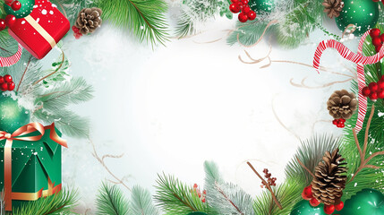 Naklejka na ściany i meble Christmas frame with branches and decorations