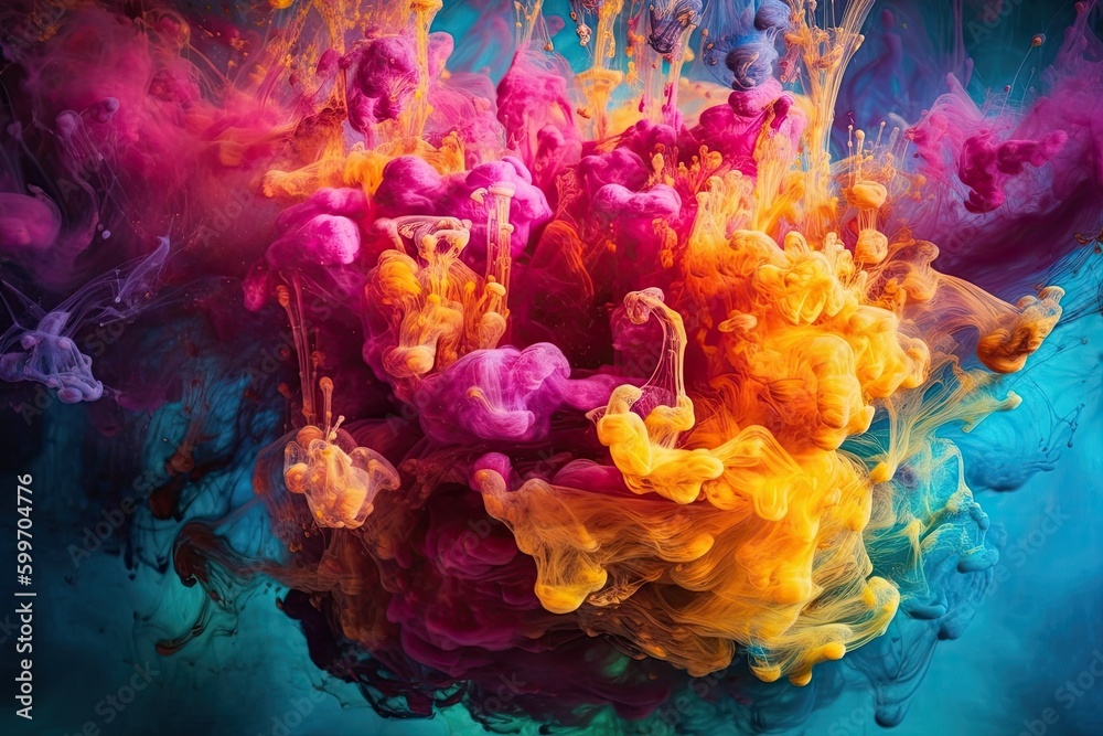 Poster colored ink swirling in water, creating abstract patterns and shapes generative ai