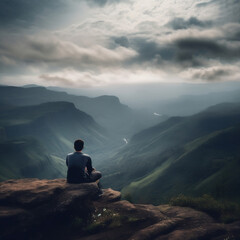 Fototapeta premium person on the top of a mountain