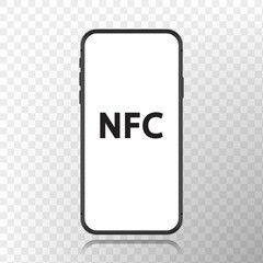 NFC mobile phone, NFC payment using smartphone mobile phone or card. Vector illustration on a transparent background.