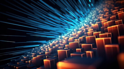 Obraz premium Modern digital abstract 3D background. Can be used in the description of network abilities, technological processes, digital storages, science, education, etc. Copy space. Based on Generative AI