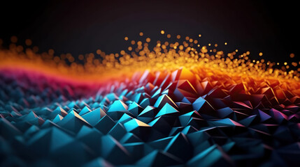 Modern digital abstract 3D background. Can be used in the description of network abilities, technological processes, digital storages, science, education, etc. Copy space. Based on Generative AI