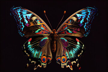 Fototapeta na wymiar butterfly on black background made with generative ai