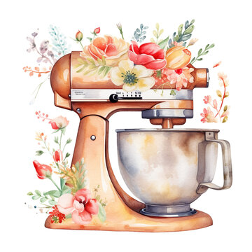 Watercolor Kitchen Mixer Floral, Generative AI