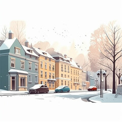 Obraz premium European city street illustration in winter