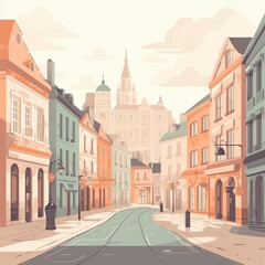 Naklejka premium European city street illustration in warm colors