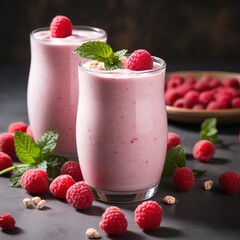 A healthy shake with raspberries colorful raspberry smoothie. The perfect nutrition boost