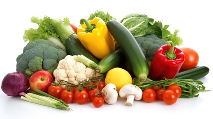 Mix vegetables on white background, Generative Ai