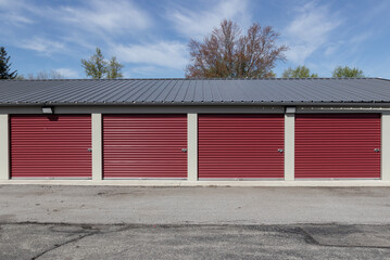 Fototapeta na wymiar Self storage and mini storage garage units. Personal warehouse lockers provide safe and secure storage options.