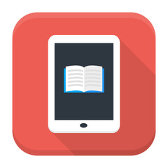 Fototapeta premium Flat style vector squared app icon. E book app icon with long shadow
