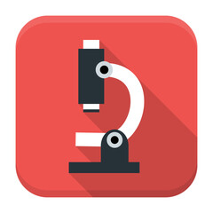 Microscope app icon with long shadow. Flat stylized square app icon with long shadow