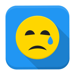 Flat style vector squared app icon. Crying yellow smile app icon with long shadow