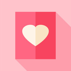 Love paper with heart. Flat stylized object with long shadow